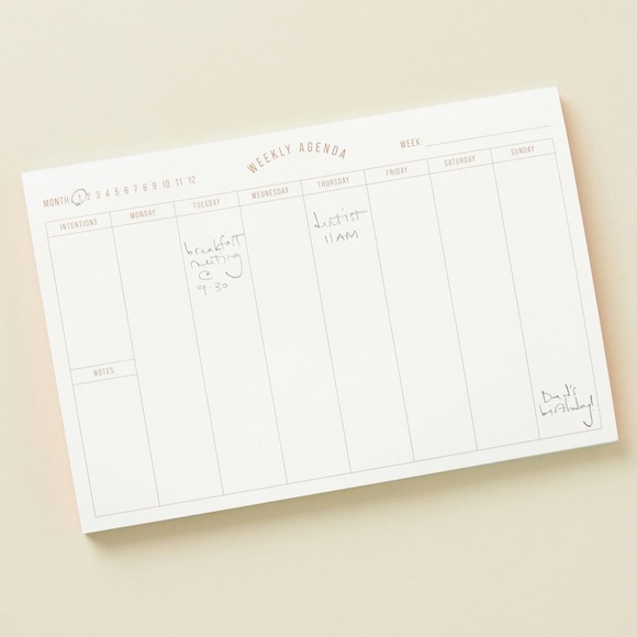 Anthropologie NWT Weekly Planner Agenda Note Pad Acid Free Paper 60 Pages - Picture 2 of 8